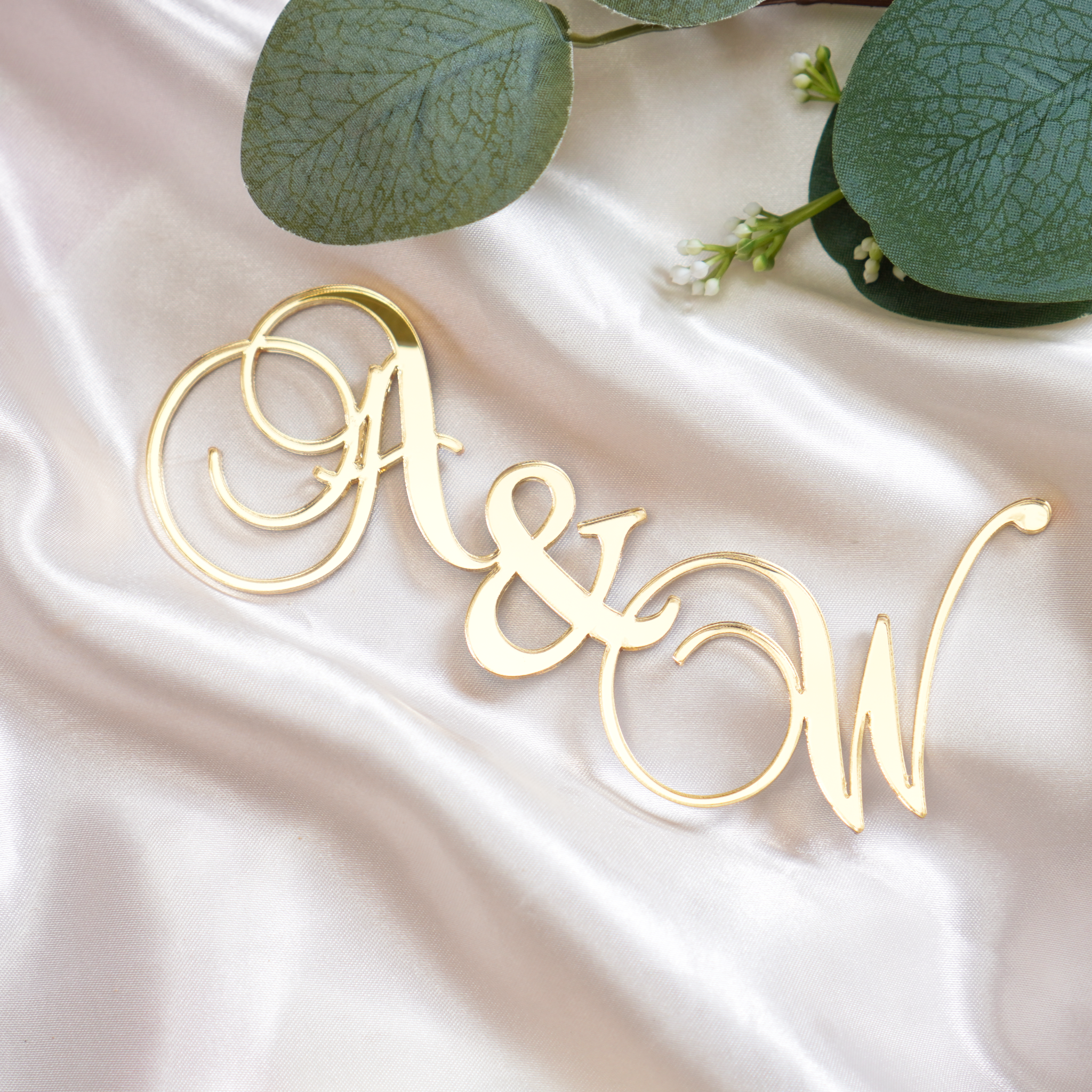 Satin or mirror gold personalised monogram wedding cake letters Toppers