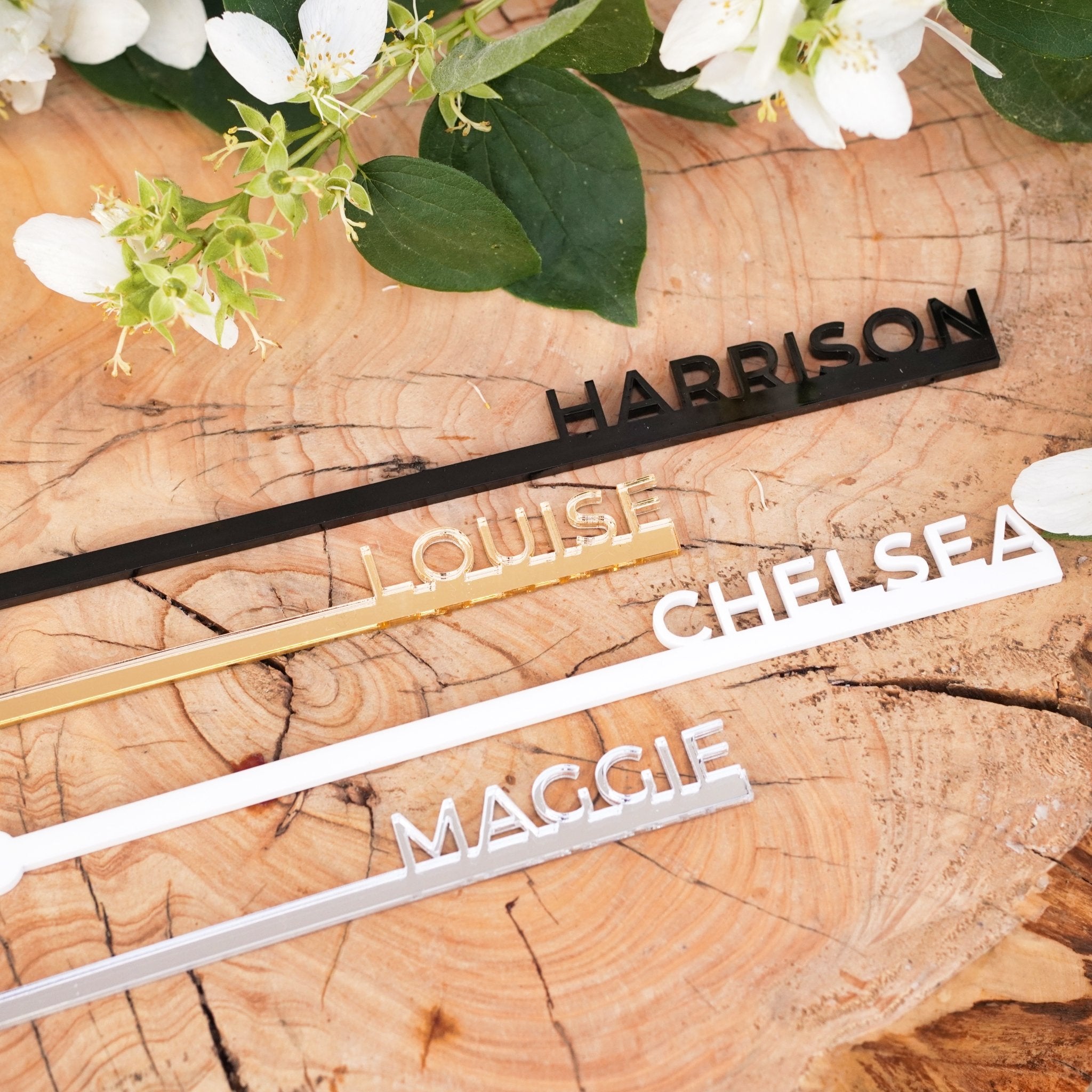 Personalised Drink Stirrer Place Names in Gold Silver Black by