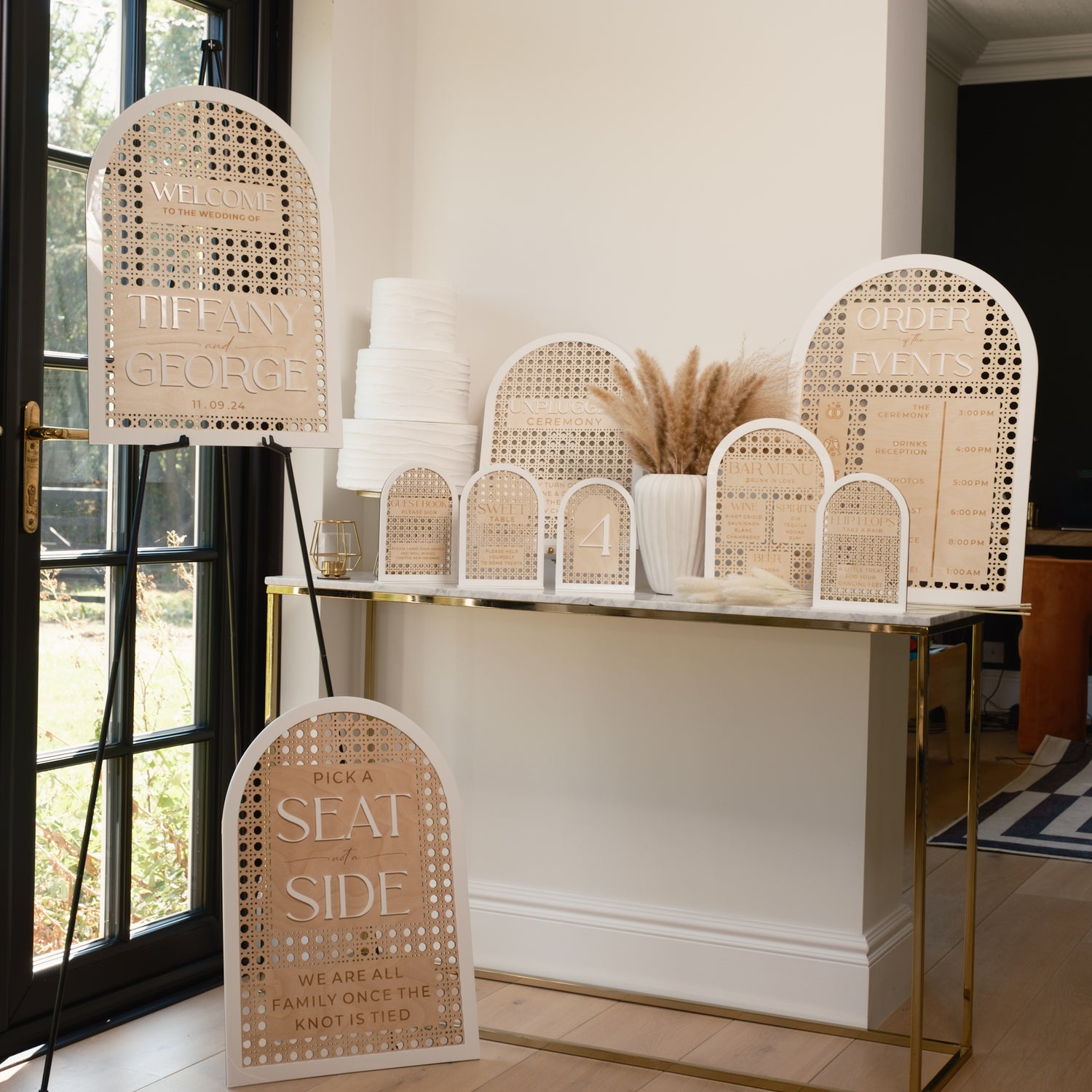 Rattan style wedding signage