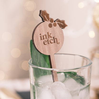 christmas branded cocktail drink stirrers