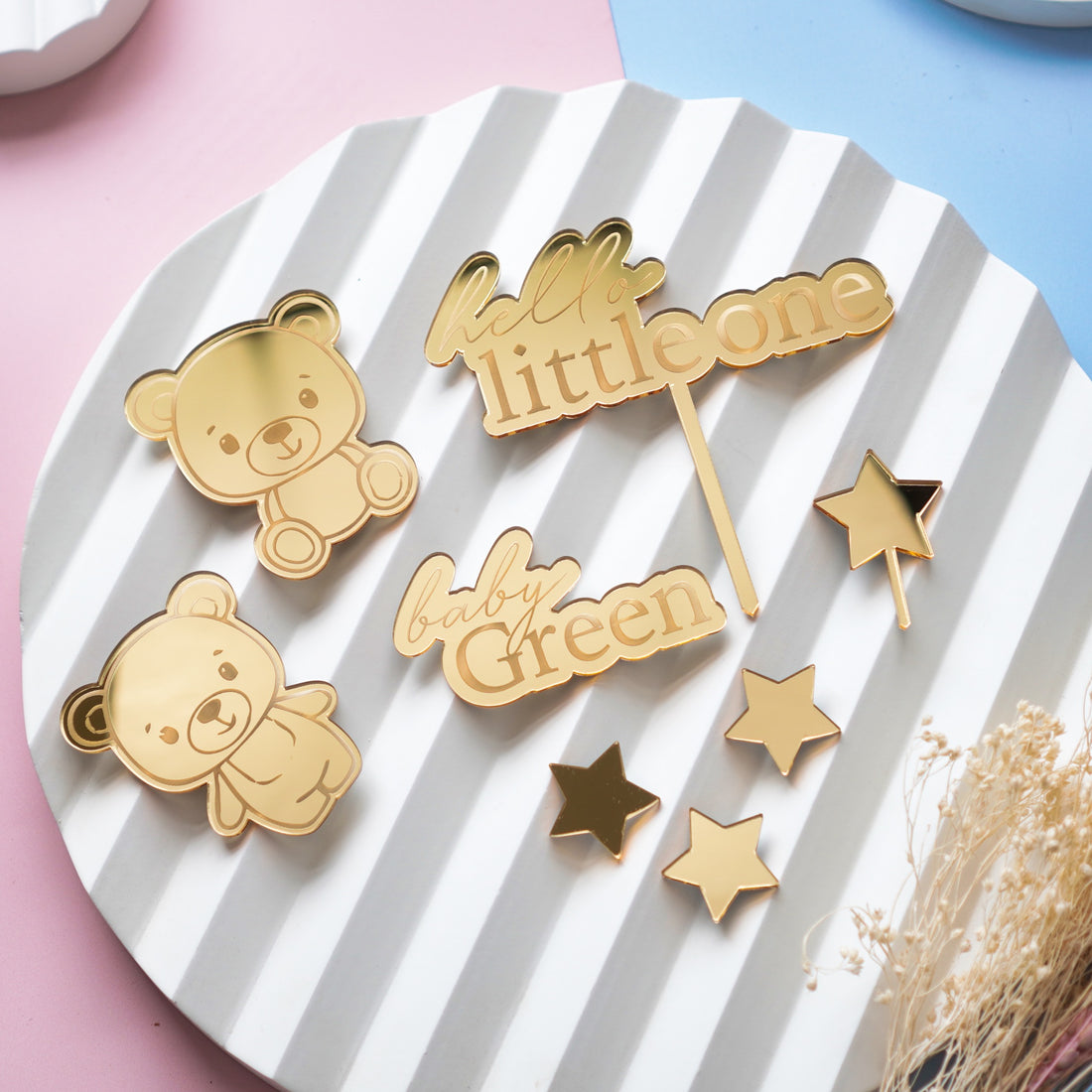 Personalised Teddy Bear Baby Shower Cake Topper Set