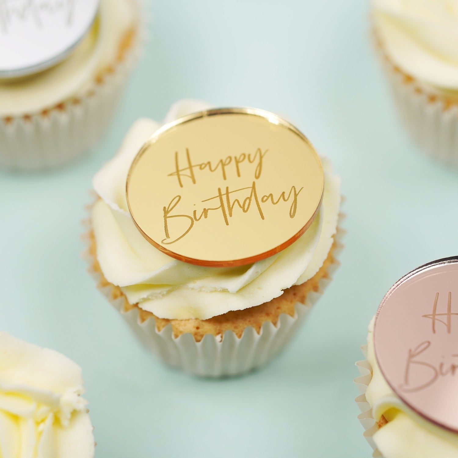 Mirror Acrylic Happy Birthday Cake Charm Disc