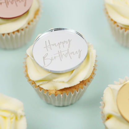 Mirror Acrylic Happy Birthday Cake Charm Disc