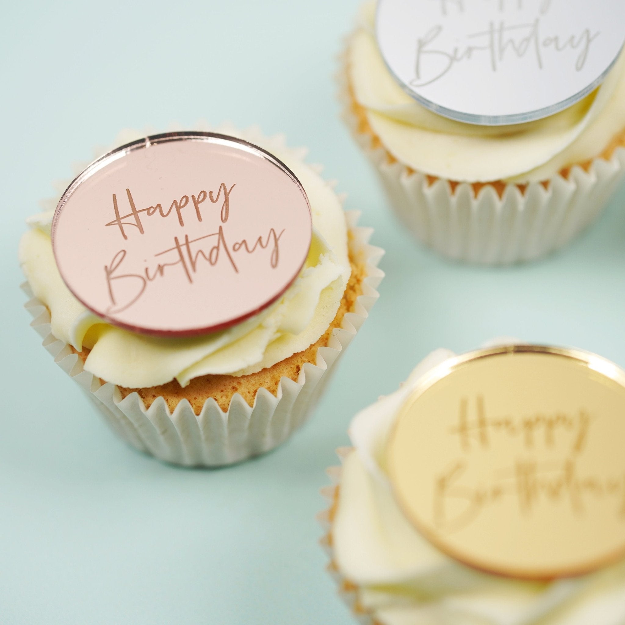 Mirror Acrylic Happy Birthday Cake Charm Disc