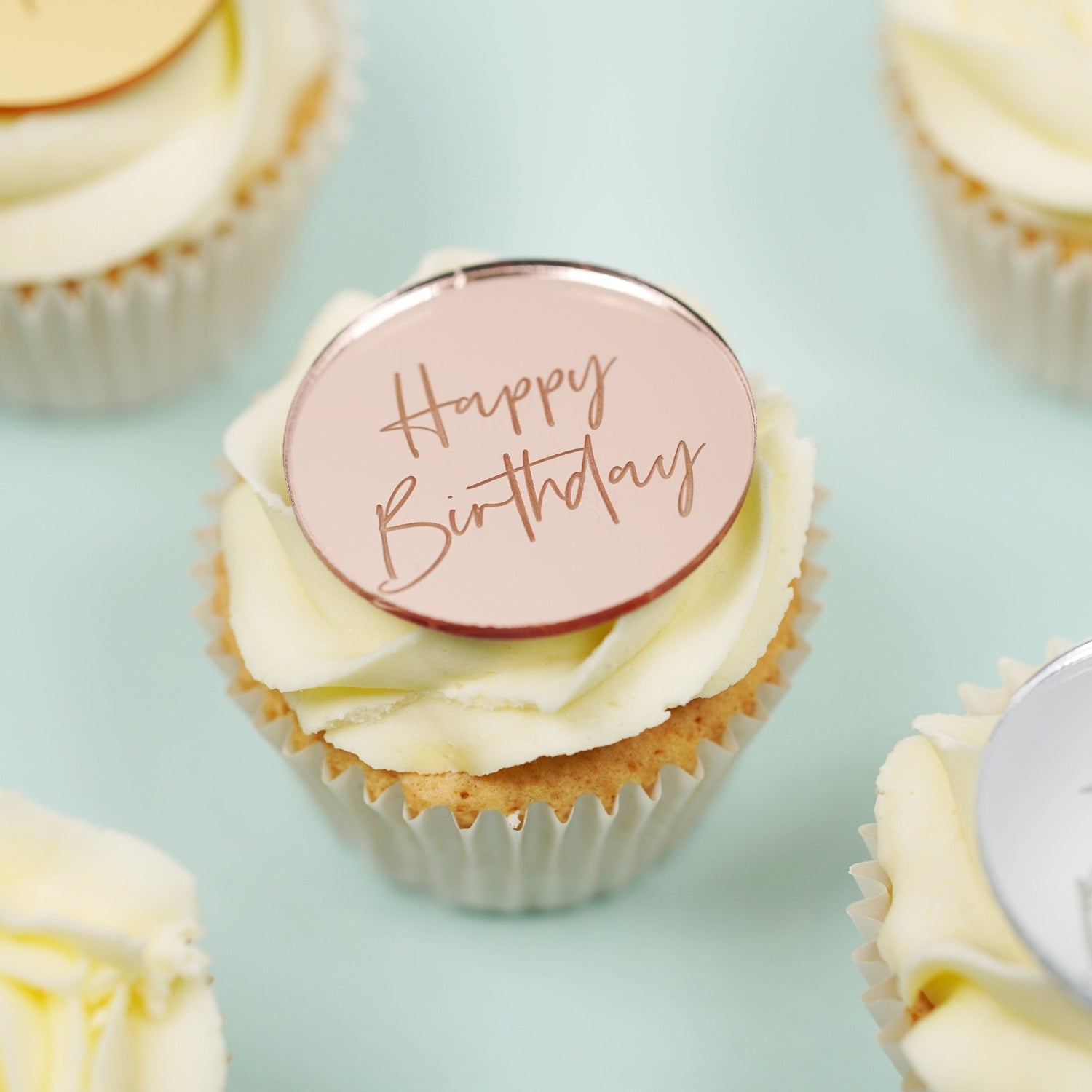 Mirror Acrylic Happy Birthday Cake Charm Disc