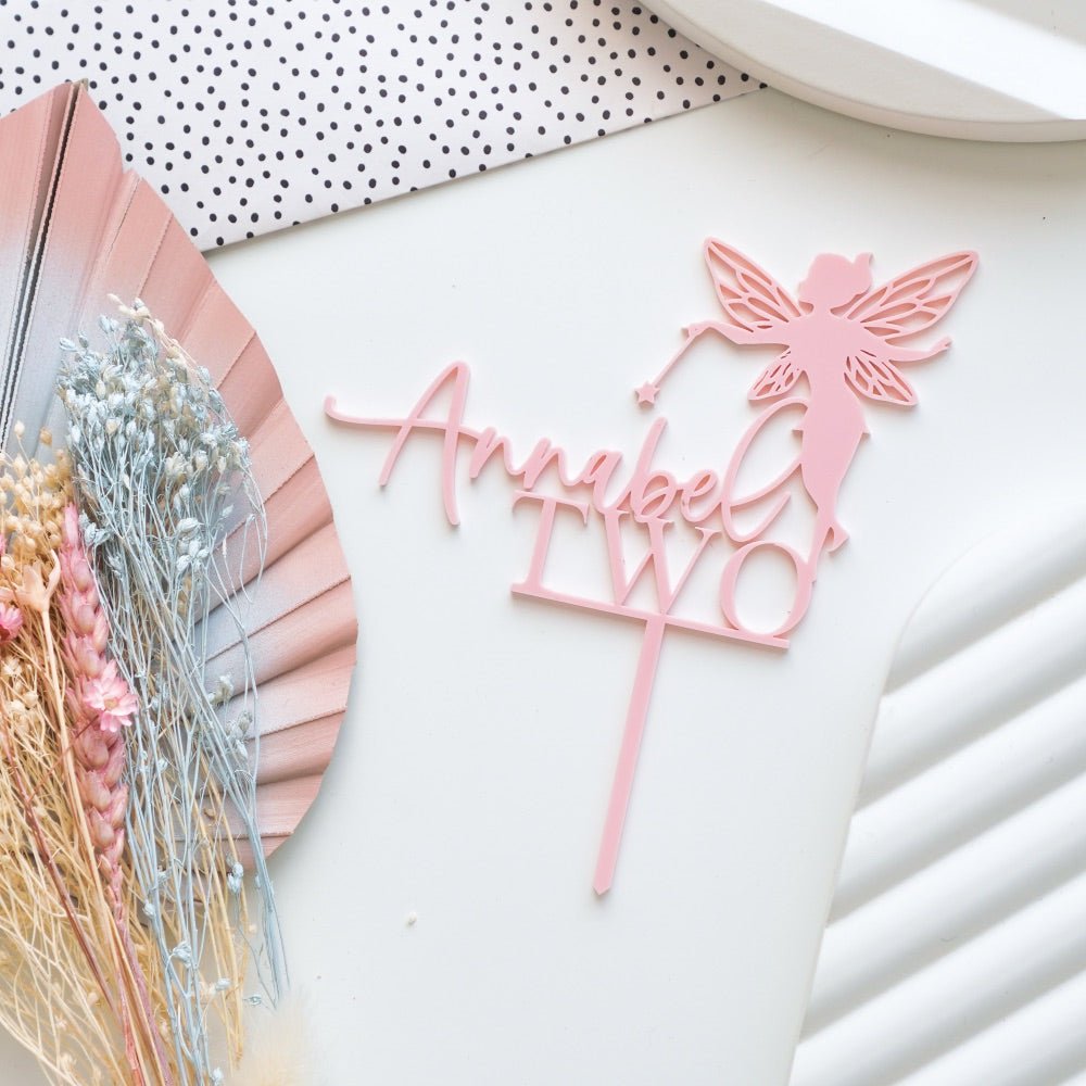 Personalised Fairy Name & Age Cake Topper Gold Silver Pink By